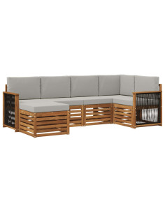 Set divano sezionale con cuscino 5 pcs Naturale e Grigio Chiaro