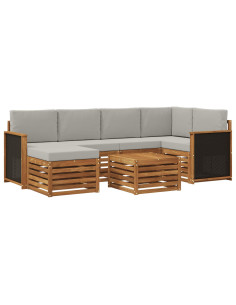 Set divano sezionale con cuscino 6 pcs Naturale e Grigio Chiaro