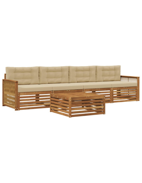 Set di divani da esterno con cuscino 5 pcs Naturale e Beige