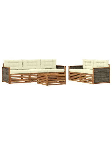 Set di divani da esterno con cuscino 6 pcs Naturale e Crema