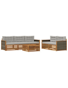 Set di divani da esterno 6 pcs Naturale e Grigio Chiaro