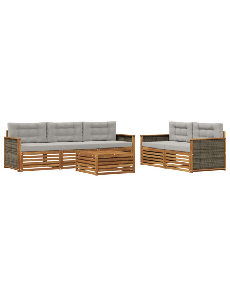 Set di divani da esterno 6 pcs Naturale e Grigio Chiaro