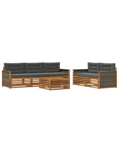 Set di divani da esterno con cuscino 6 pcs Naturale e Antracite