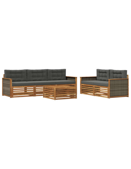 Set di divani da esterno con cuscino 6 pcs Naturale e Antracite