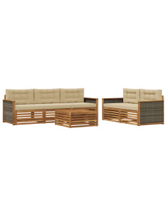 Set di divani da esterno con cuscino 6 pcs Naturale e Beige