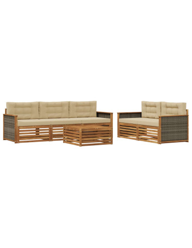 Set di divani da esterno con cuscino 6 pcs Naturale e Beige