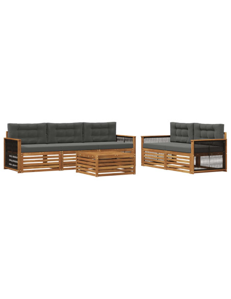 Set di divani da esterno con cuscino 6 pcs Naturale e Antracite