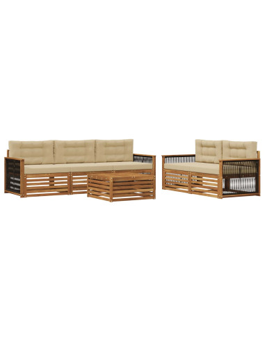 Set di divani da esterno con cuscino 6 pcs Naturale e Beige