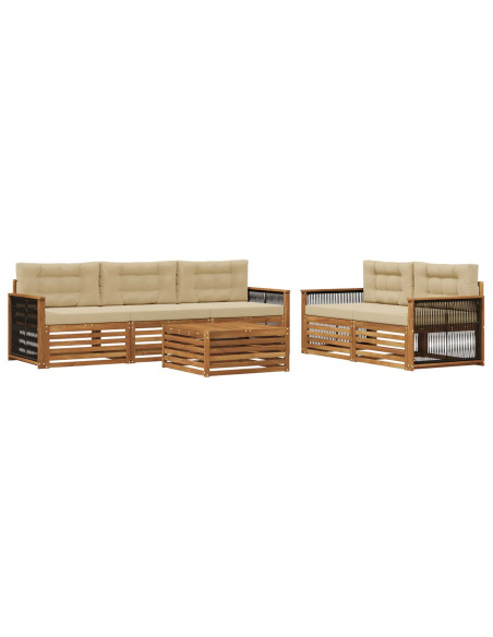 Set di divani da esterno con cuscino 6 pcs Naturale e Beige