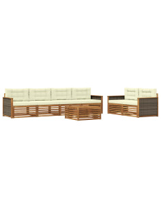 Set di divani da esterno con cuscino 7 pcs Naturale e Crema