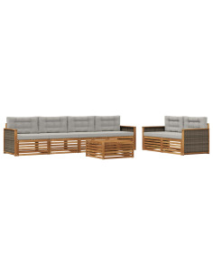 Set di divani da esterno 7 pcs Naturale e Grigio Chiaro