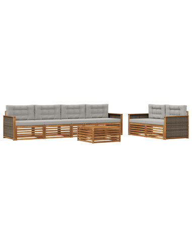 Set di divani da esterno 7 pcs Naturale e Grigio Chiaro