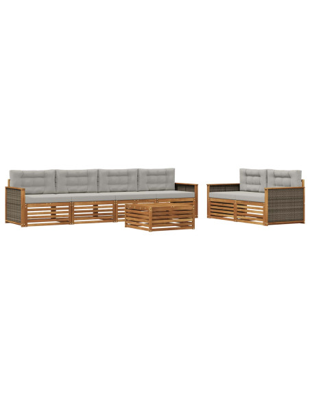 Set di divani da esterno 7 pcs Naturale e Grigio Chiaro