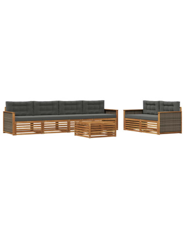 Set di divani da esterno con cuscino 7 pcs Naturale e Antracite