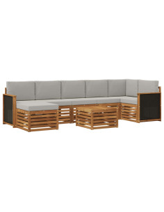 Set di divani da esterno 7 pcs Naturale e Grigio Chiaro