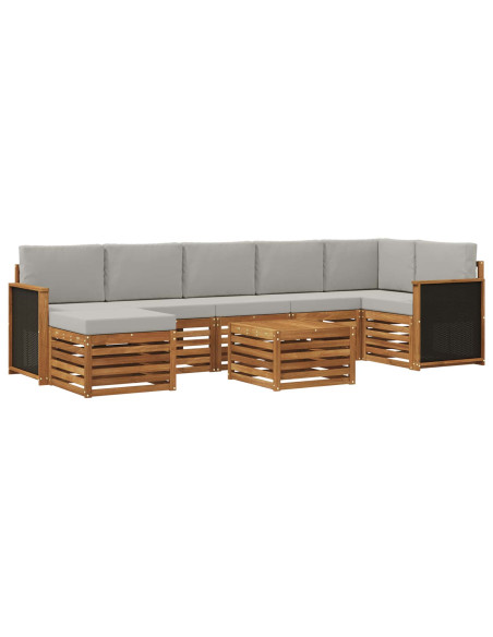 Set di divani da esterno 7 pcs Naturale e Grigio Chiaro