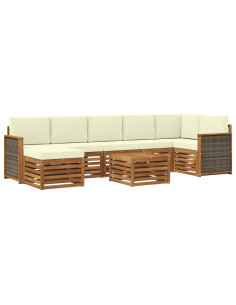 Set di divani da esterno con cuscino 7 pcs Naturale e Crema