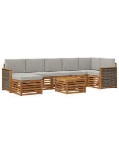 Set di divani da esterno 7 pcs Naturale e Grigio Chiaro