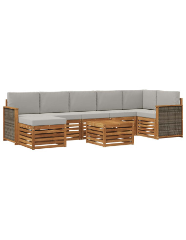 Set di divani da esterno 7 pcs Naturale e Grigio Chiaro