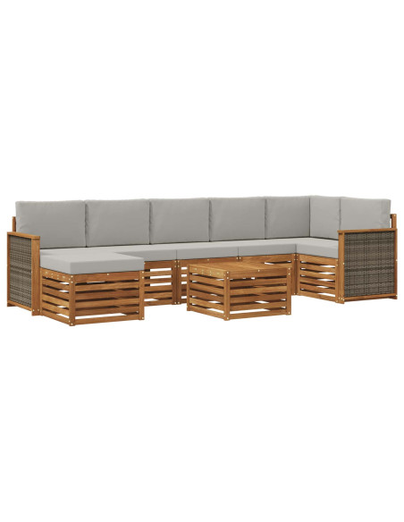 Set di divani da esterno 7 pcs Naturale e Grigio Chiaro