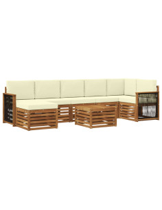 Set di divani da esterno con cuscino 7 pcs Naturale e Crema
