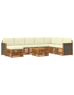 Set di divani da esterno con cuscino 7 pcs Naturale e Crema
