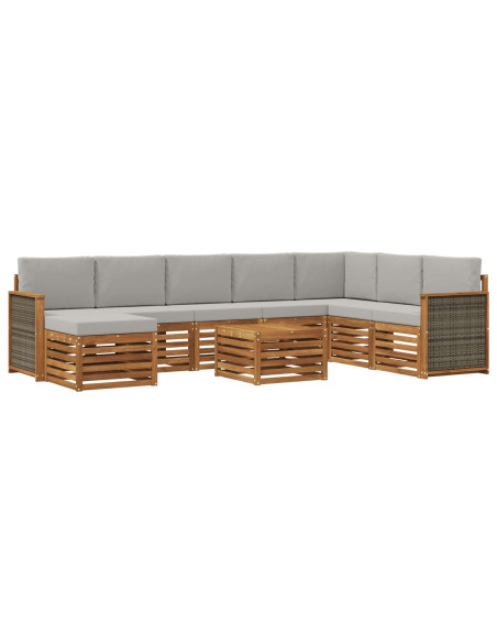 Set di divani da esterno 7 pcs Naturale e Grigio Chiaro