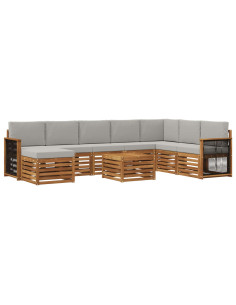 Set di divani da esterno 7 pcs Naturale e Grigio Chiaro