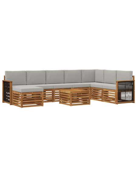 Set di divani da esterno 7 pcs Naturale e Grigio Chiaro