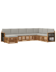 Set di divani da esterno 6 pcs Naturale e Grigio Chiaro