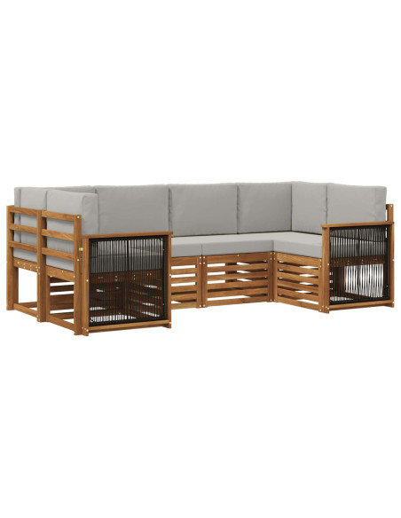 Set divano sezionale con cuscino 5 pcs Naturale e Grigio Chiaro