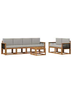 Set di divani da esterno 6 pcs Naturale e Grigio Chiaro