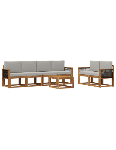 Set di divani da esterno 6 pcs Naturale e Grigio Chiaro