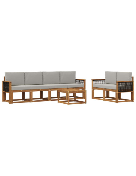 Set di divani da esterno 6 pcs Naturale e Grigio Chiaro