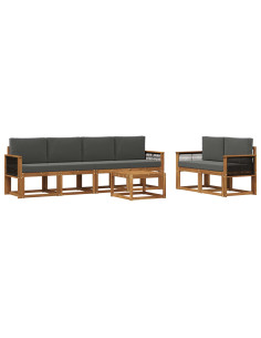 Set di divani da esterno con cuscino 6 pcs Naturale e Antracite