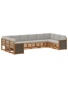 Set divano sezionale con cuscino 7 pcs Naturale e Grigio Chiaro