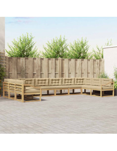 Set di divani da esterno con cuscino 10 pcs Bianco e Beige
