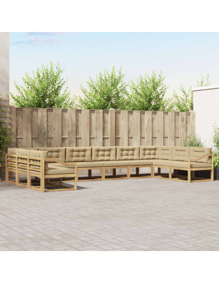 Set di divani da esterno con cuscino 10 pcs Bianco e Beige