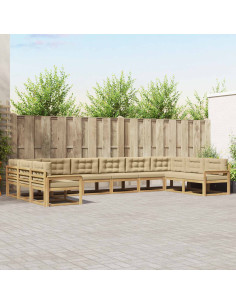Set di divani da esterno con cuscino 10 pcs Bianco e Beige