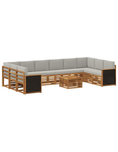 Set di divani da esterno 8 pcs Naturale e Grigio Chiaro