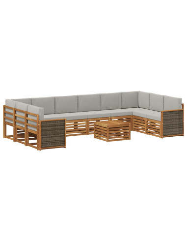 Set di divani da esterno 8 pcs Naturale e Grigio Chiaro