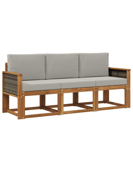 Set di divani da esterno 3 pcs Naturale e Grigio Chiaro