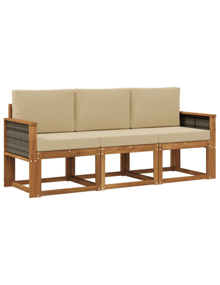 Set di divani da esterno con cuscino 3 pcs Naturale