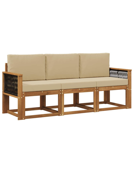 Set di divani da esterno con cuscino 3 pcs Naturale