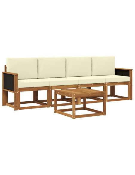 Set di divani da esterno con cuscino 4 pcs Naturale e Crema