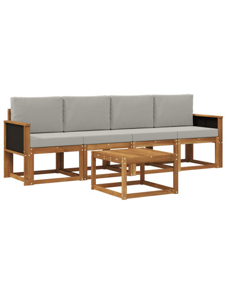 Set di divani da esterno 4 pcs Naturale e Grigio Chiaro