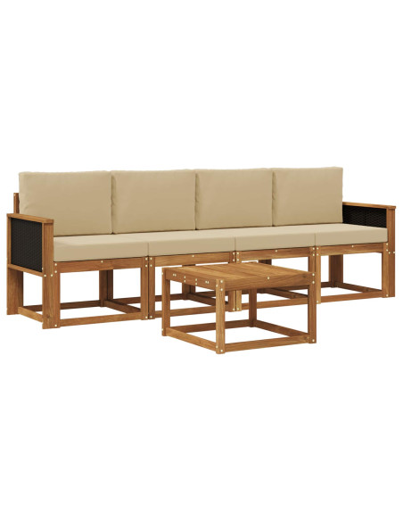 Set di divani da esterno con cuscino 4 pcs Naturale