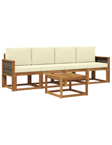Set di divani da esterno con cuscino 4 pcs Naturale e Crema