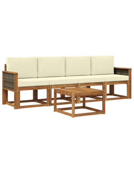 Set di divani da esterno con cuscino 4 pcs Naturale e Crema