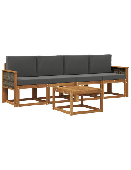 Set di divani da esterno con cuscino 4 pcs Naturale e Antracite